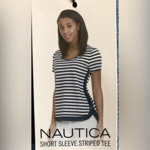 Nautica Women's Striped Short Sleeve Tee - Navy and White